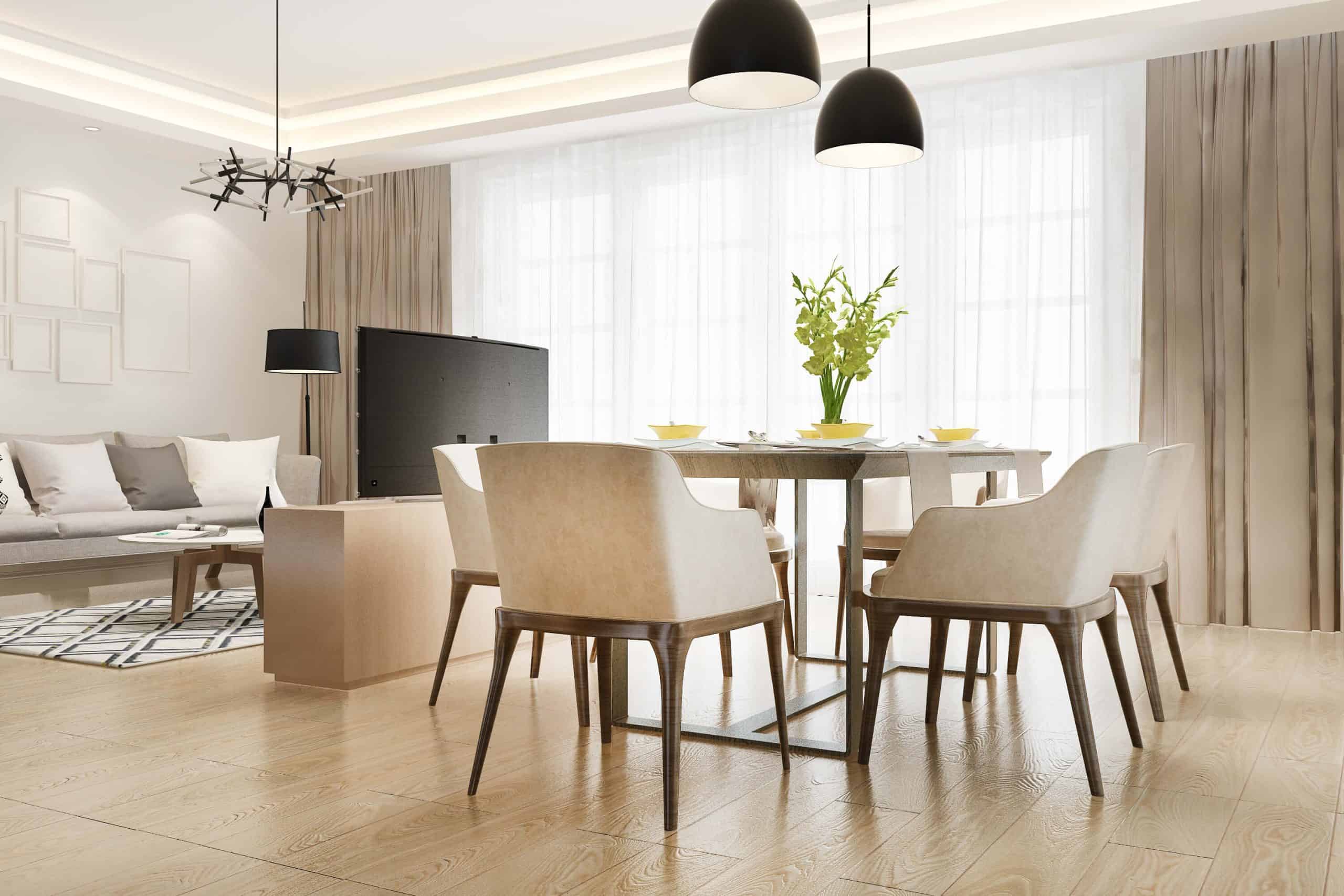 renderizacao 3d moderna sala de jantar e sala de estar com decoracao de luxo 1 scaled